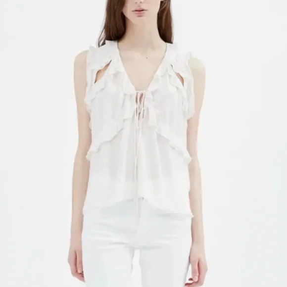 IRO AZNA RUFFLED TIE-FRONT BLOUSE TOP, - Picture 1 of 8